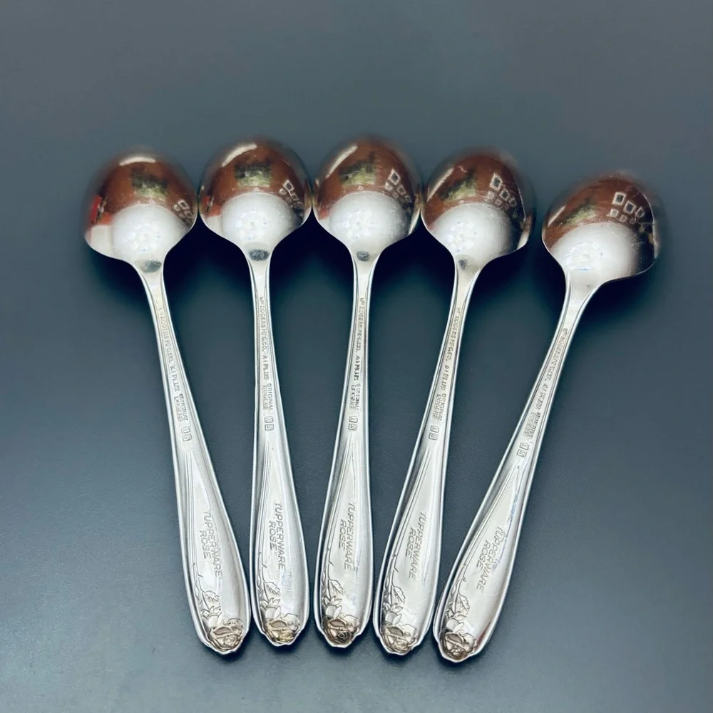 Wm Rogers Co Tupperware Rose Silver Plated Tea Spoons - lot of 5 pieces